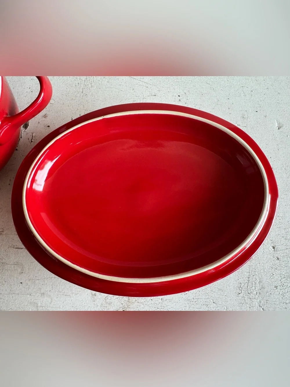 Crate & Barrel Small Red Oval Ceramic Baking Casserole Dish w/Lid - Oven Safe